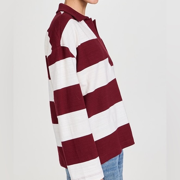 NWT Madewell Rugby Polo Tee Maroon / White Stripe Size Small - Picture 2 of 7
